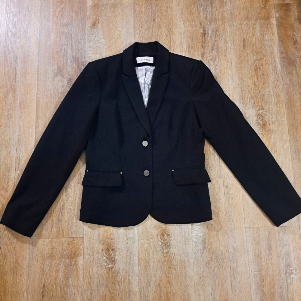 Calvin Klein Navy Blue Two Button Inside Striped Women's Blazer